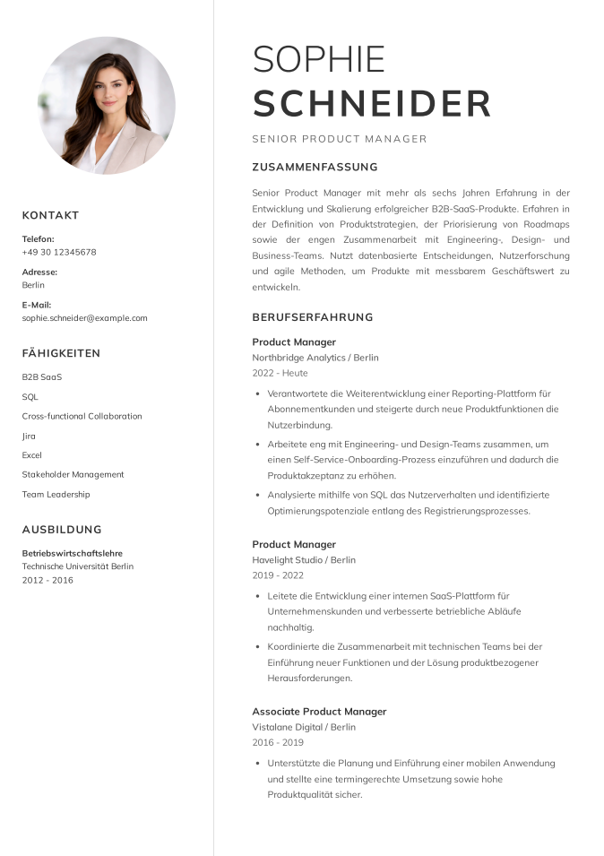 Von FitMyCV erstellter, ATS-optimierter Lebenslauf